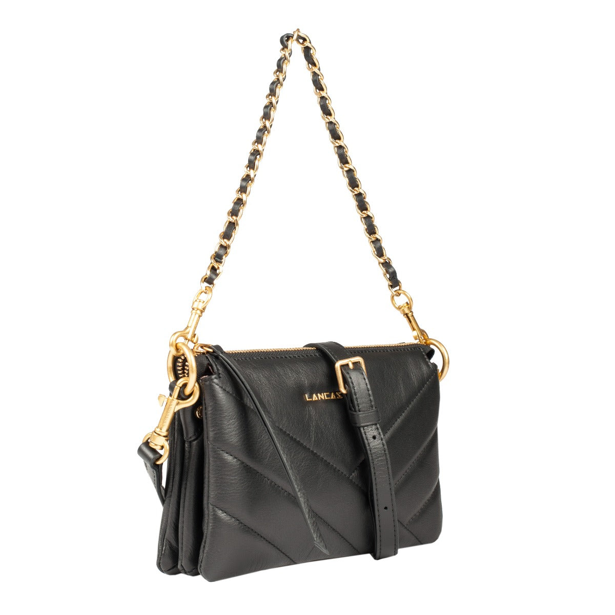 Petite pochette en cuir Soft Matelassé - Noir - Lancaster
