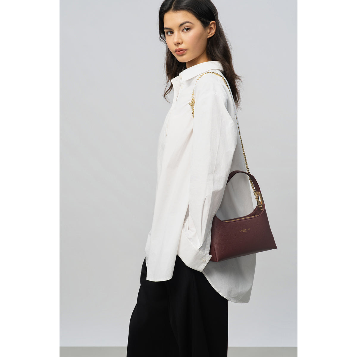 Lancaster Ace Lychee leather baguette handbag
