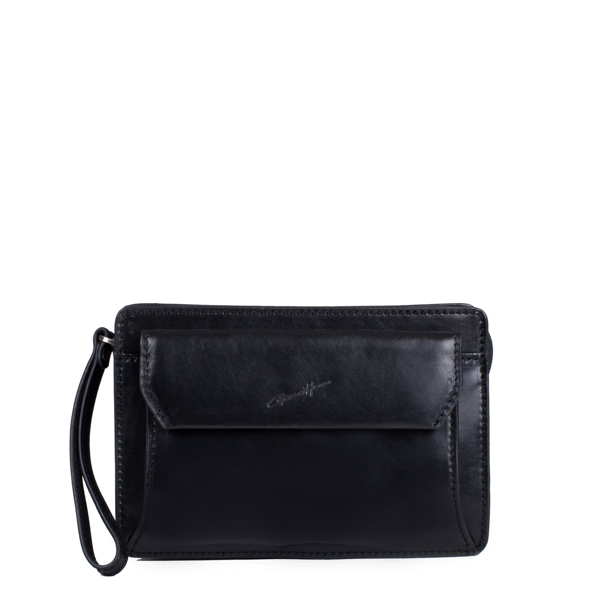 Vide-poche/Sacoche main en cuir - New Master - Noir