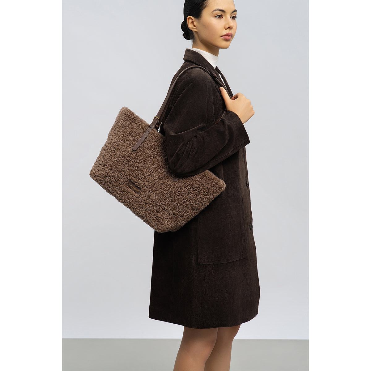 Lancaster Faux Shearling Shoulder Tote Bag