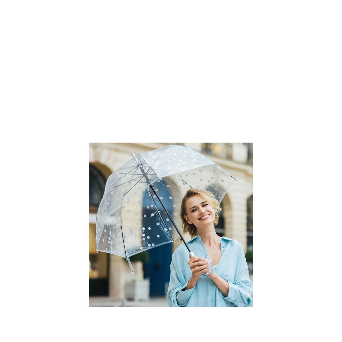 Parapluie long transparent pois argentés – vue 4