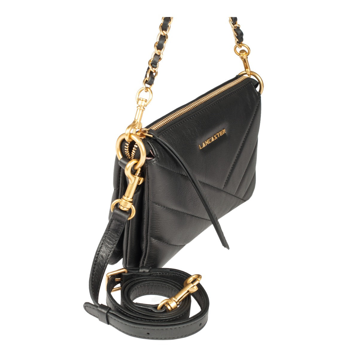 Petite pochette en cuir Soft Matelassé - Noir - Lancaster
