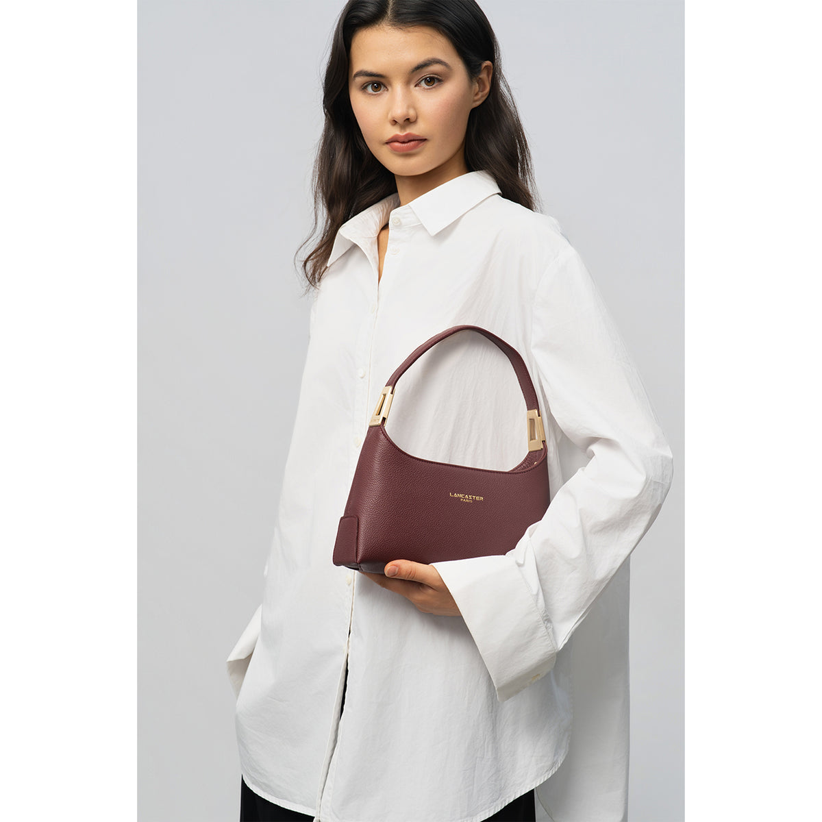 Lancaster Ace Lychee leather baguette handbag
