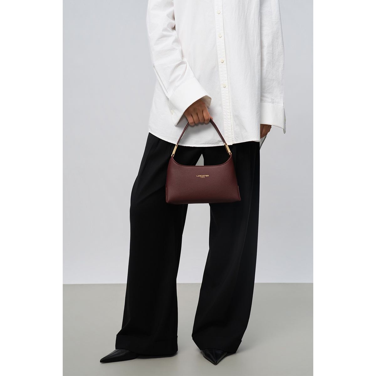 Lancaster Ace Lychee leather baguette handbag