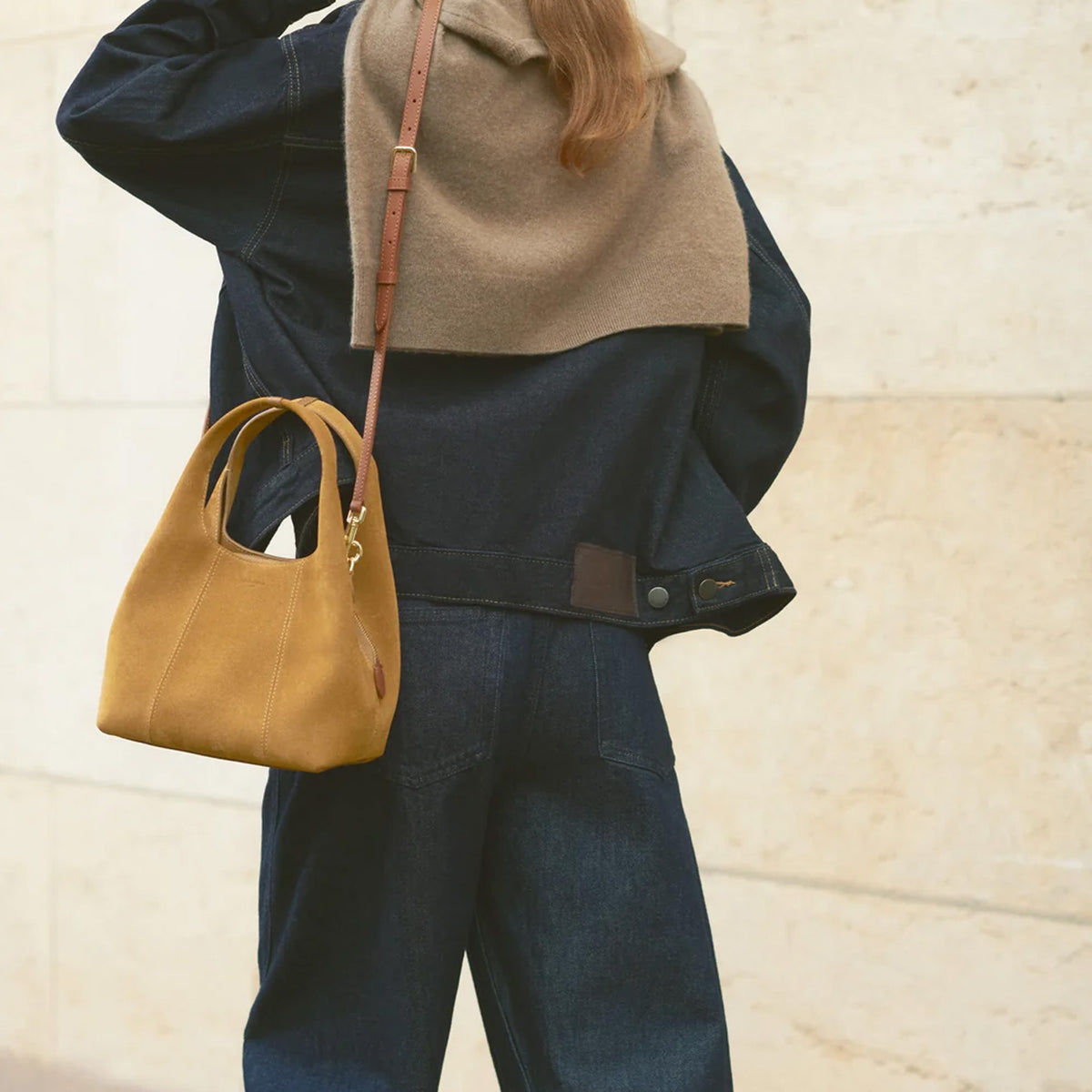 Petit sac à main en cuir refente de velours Juliette Le Tanneur