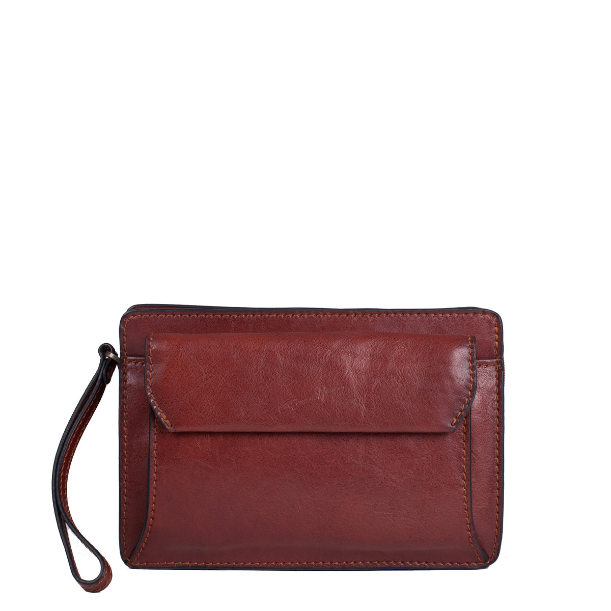 Vide-poche/Sacoche main en cuir  -  New Master - Marron
